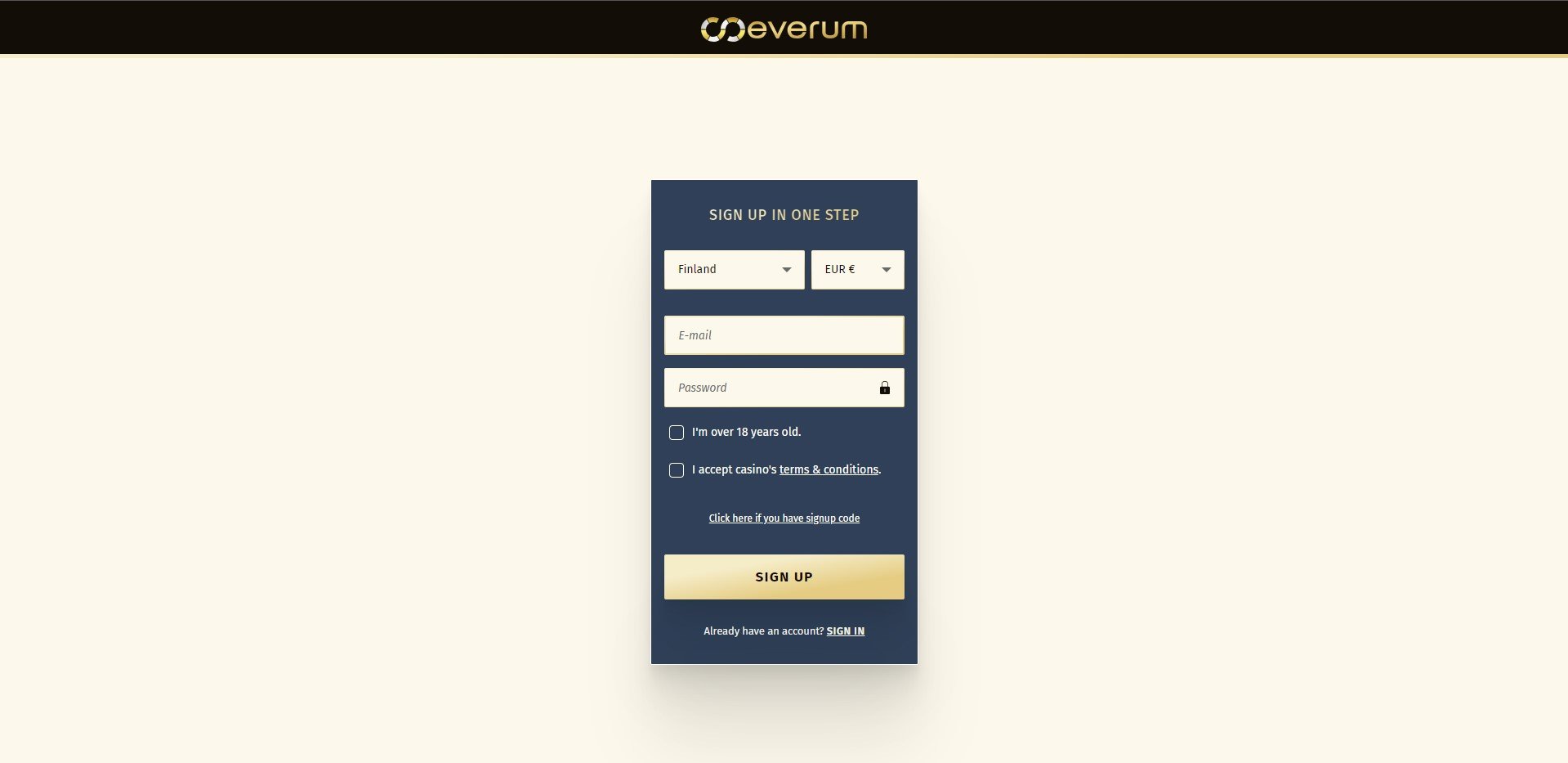 Everum Casino Sign Up