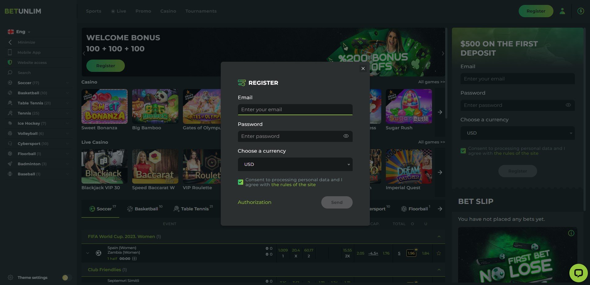 Sign Up at BetUnlim 94 Casino
