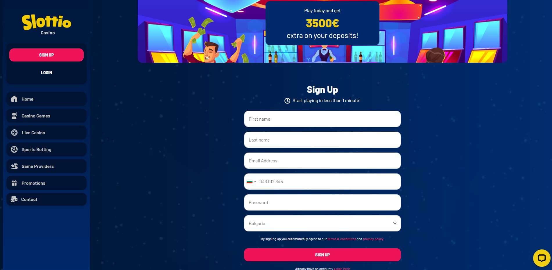 Sign Up at Slottio Casino