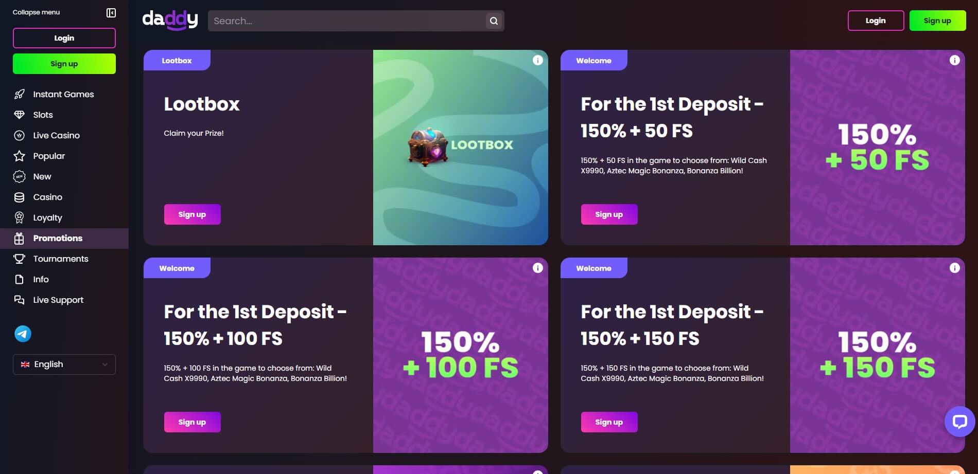 Daddy Casino Promotions
