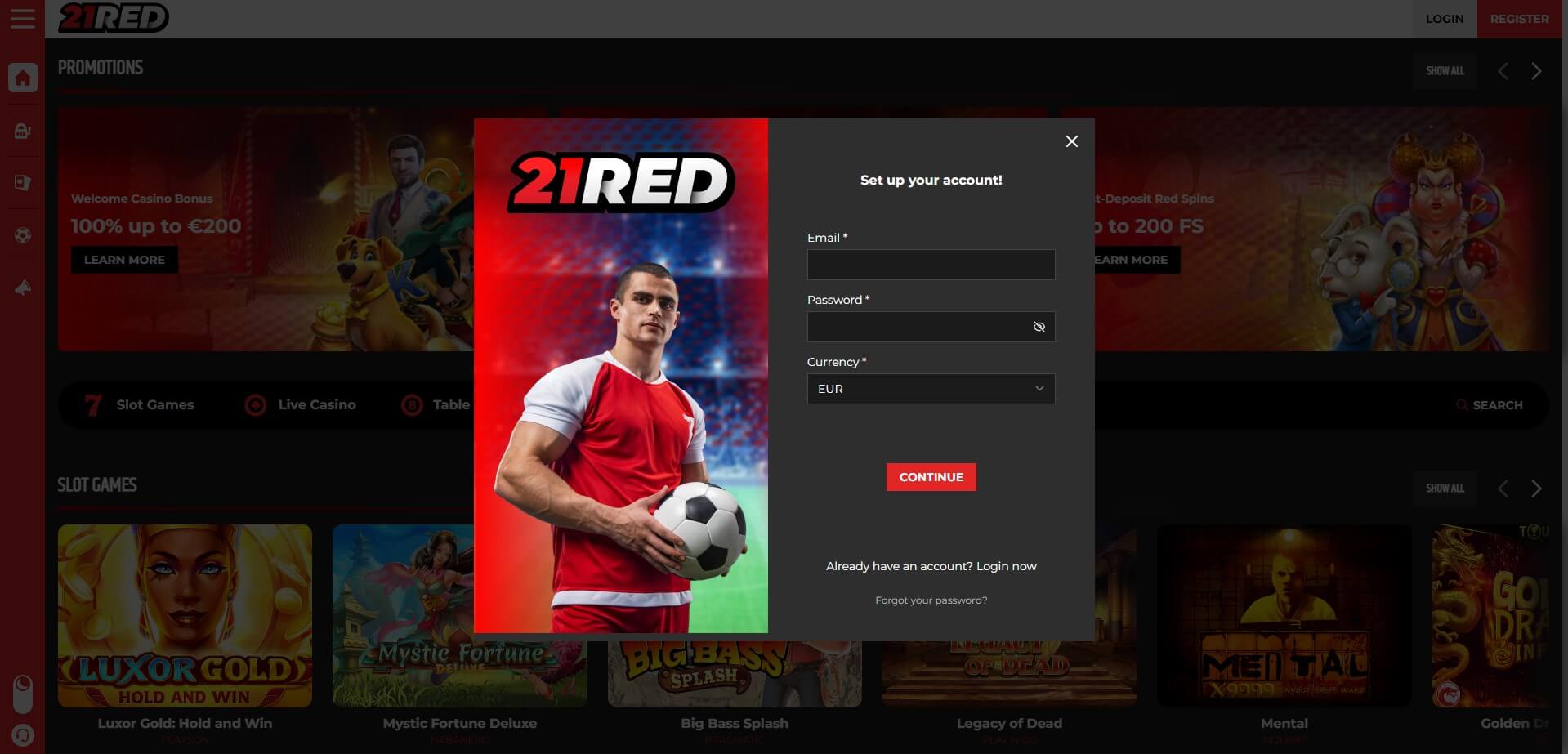 Sign Up at 21Red Casino
