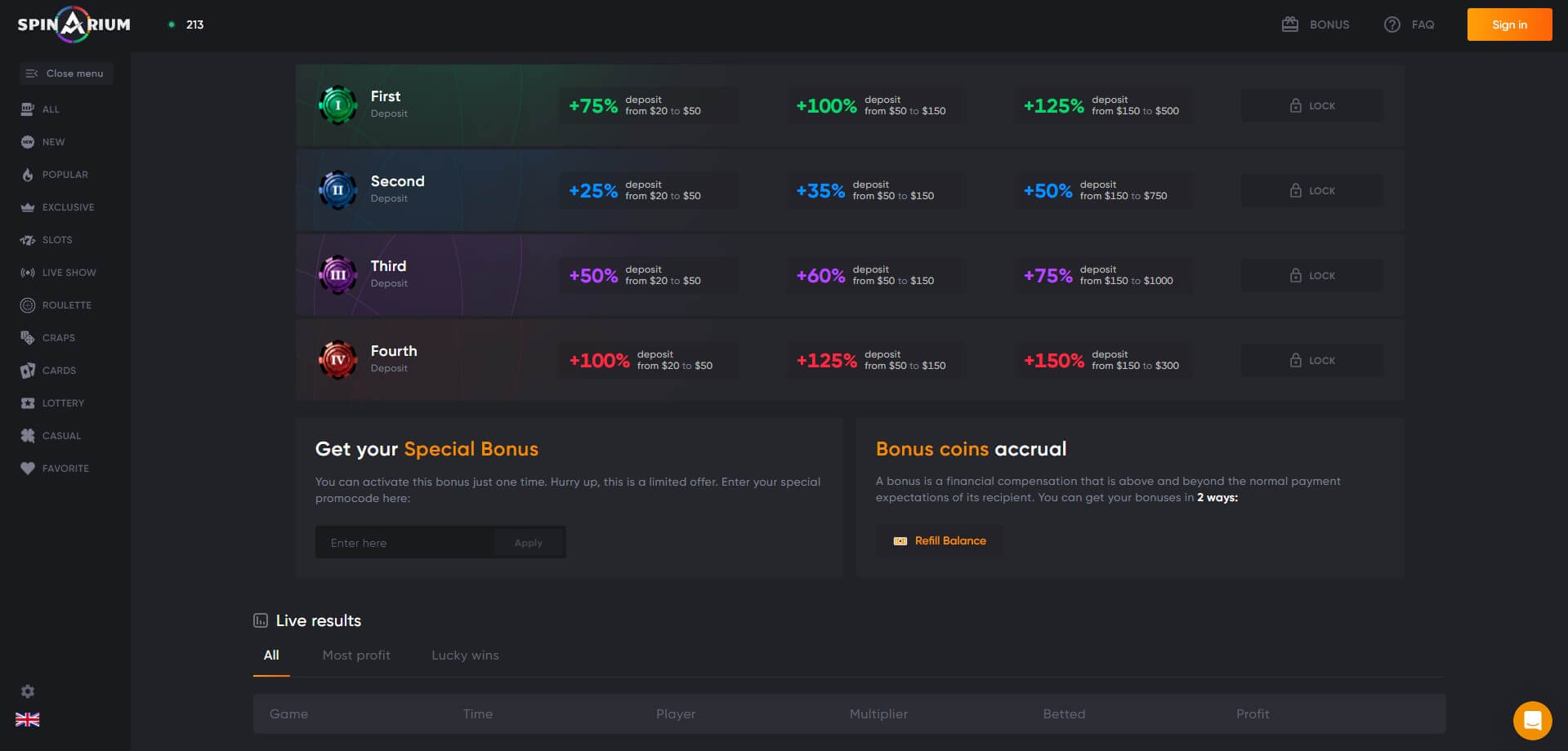 Spinarium Casino Promotions