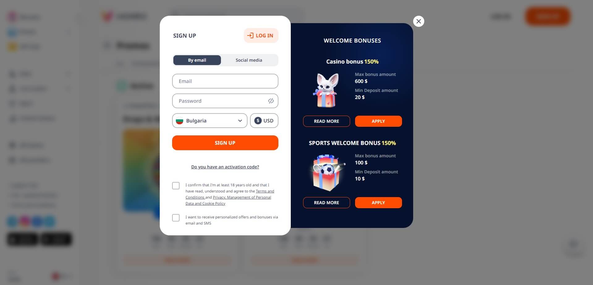 Sign Up at Monro Casino