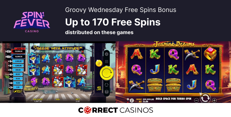 SpinFever Casino Groovy Wednesday Free Spins Bonus - Up to 170 FS