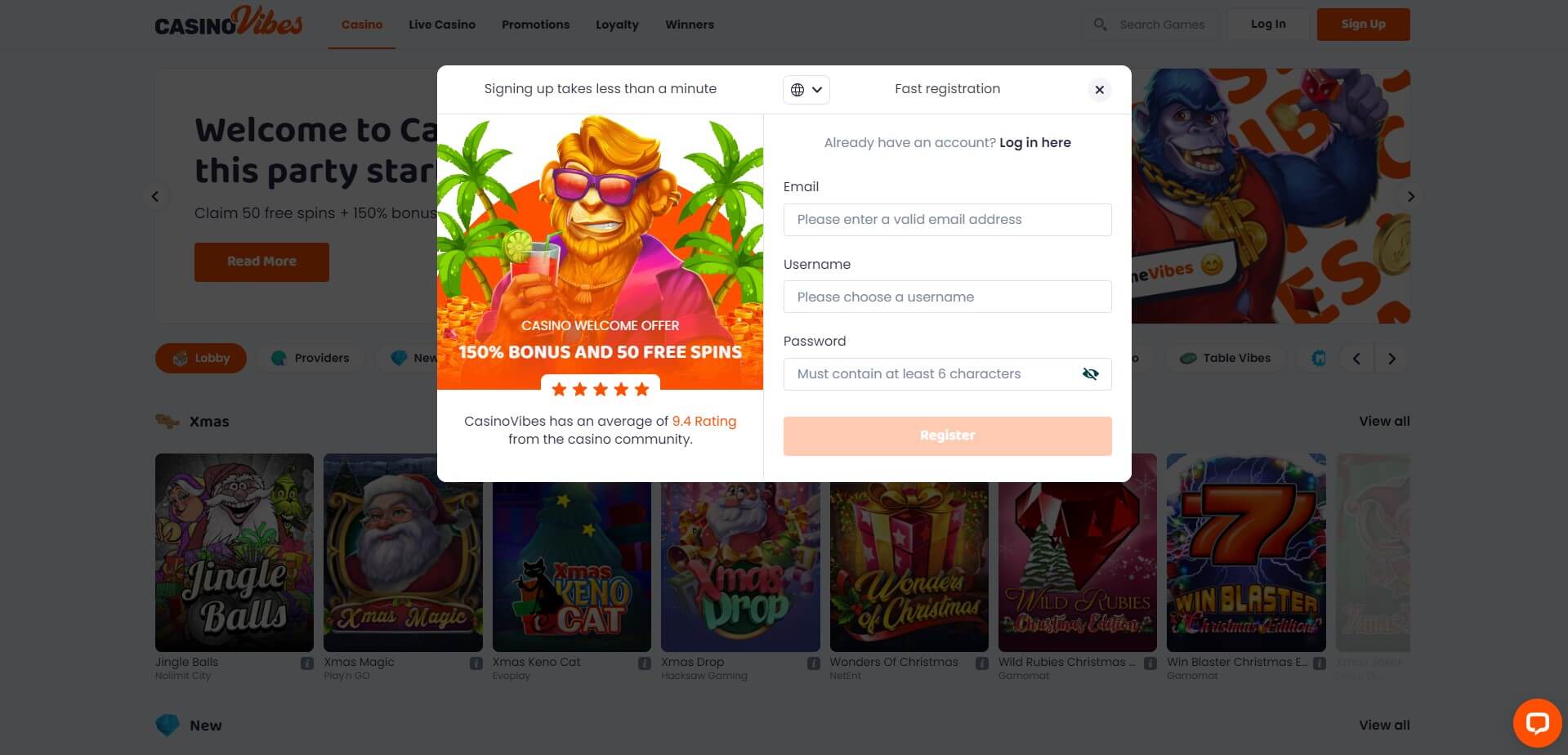 Sign Up at Casino Vibes