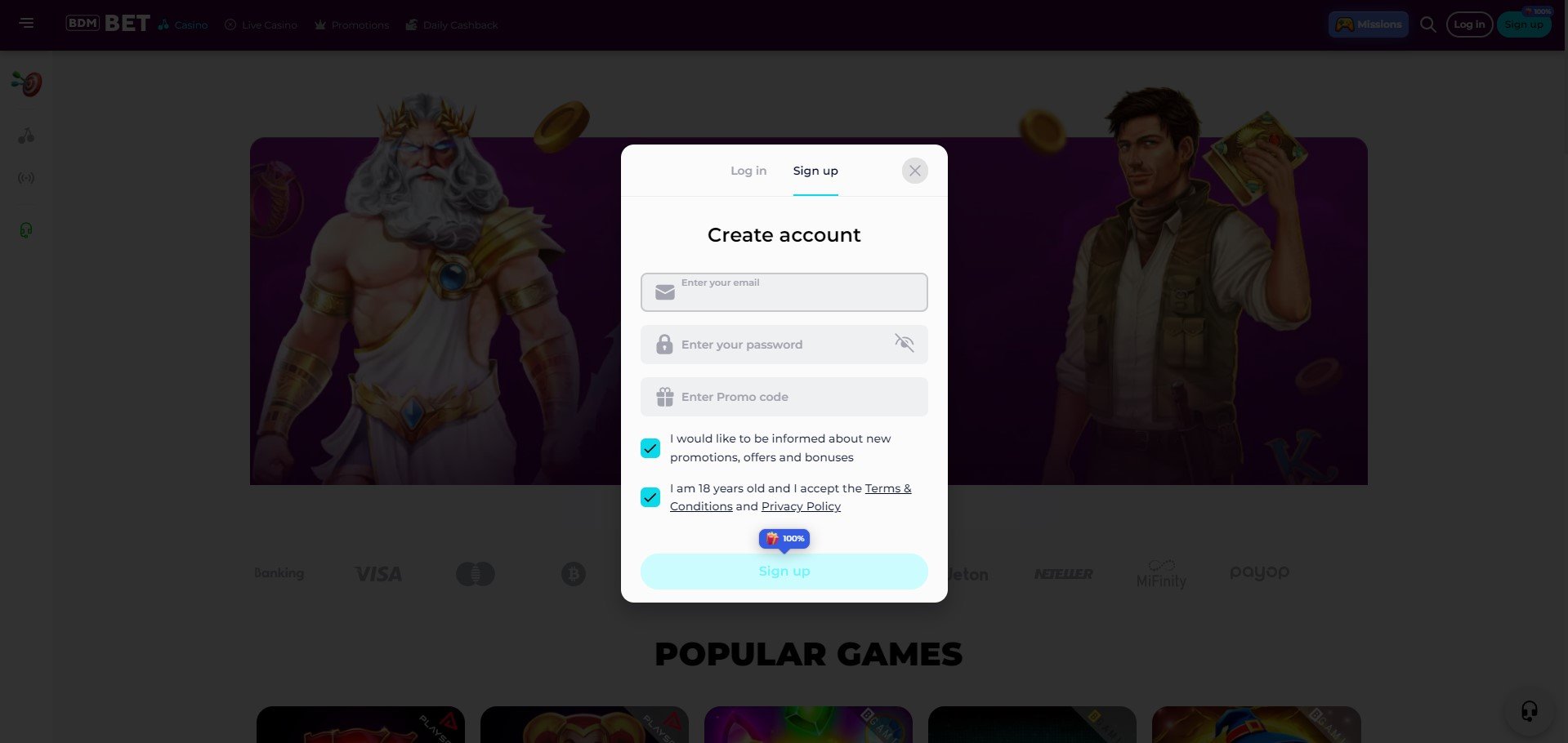 Sign Up at BDMBet Casino