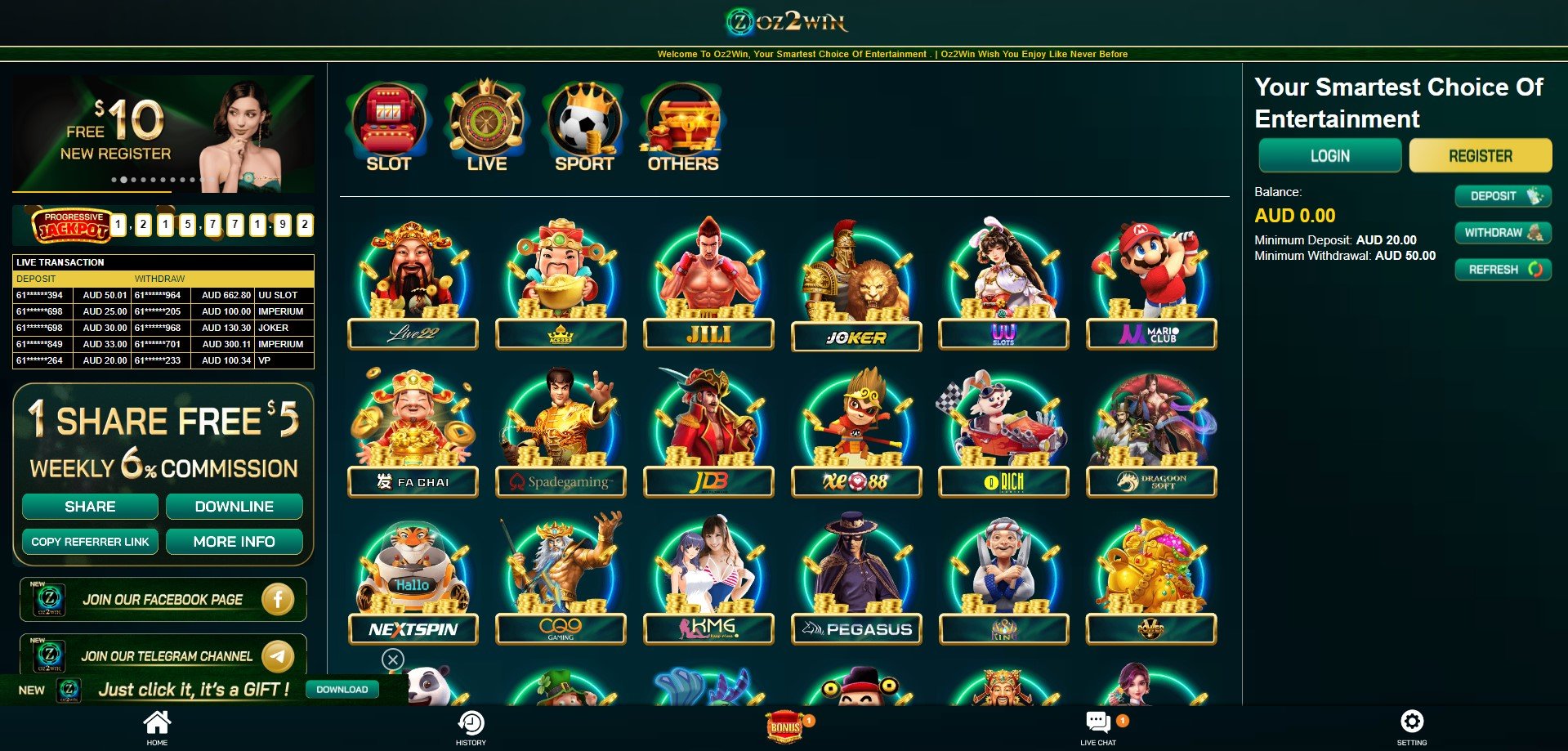 Oz2Win Casino Review