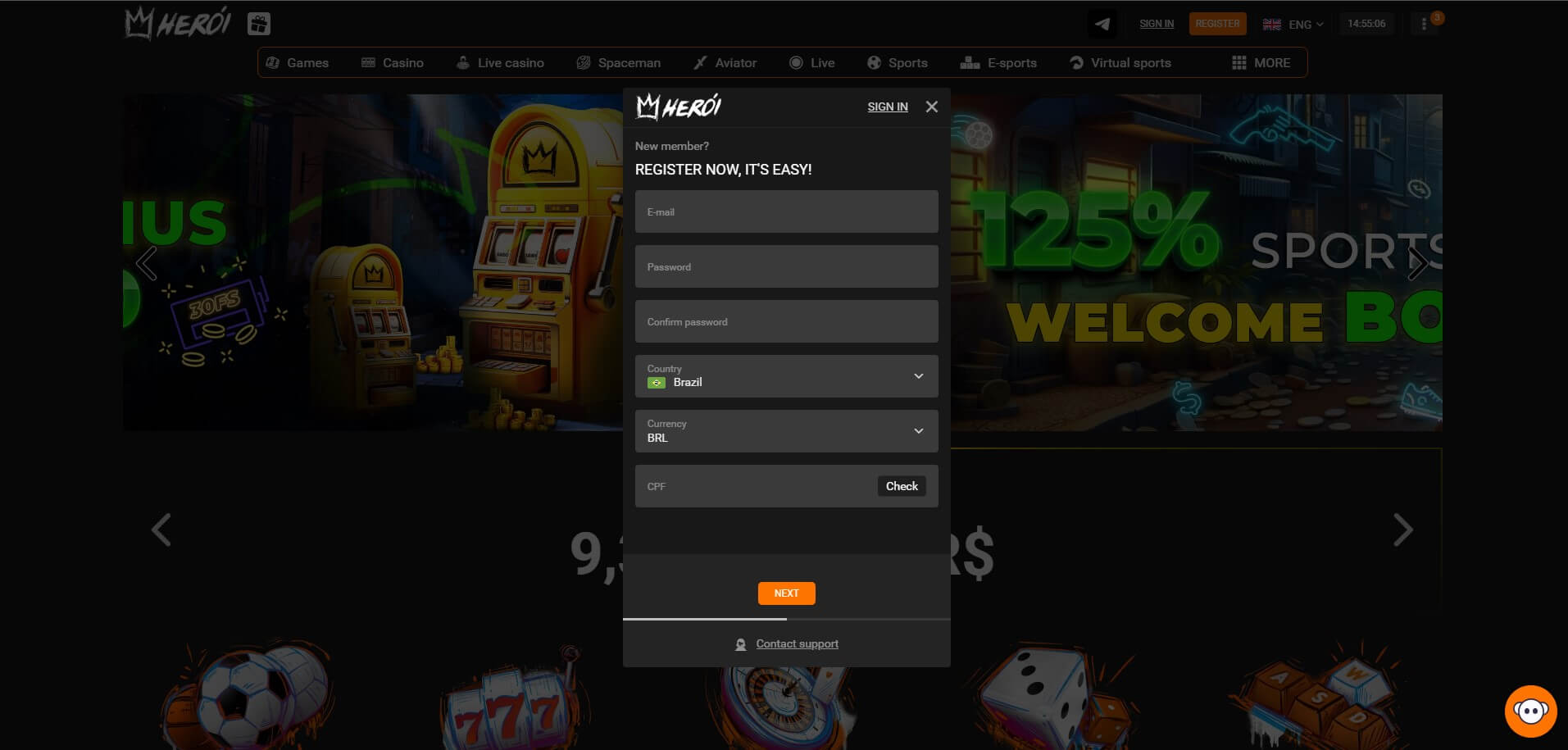 Sign Up at Heroi Bet Casino