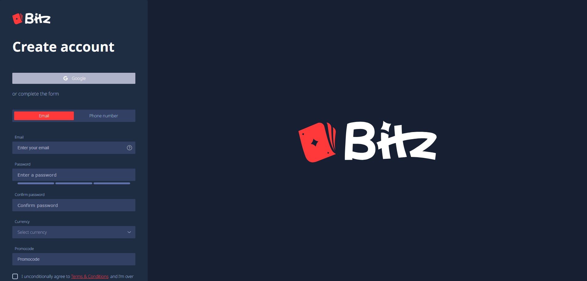 Sign Up at Bitz Casino