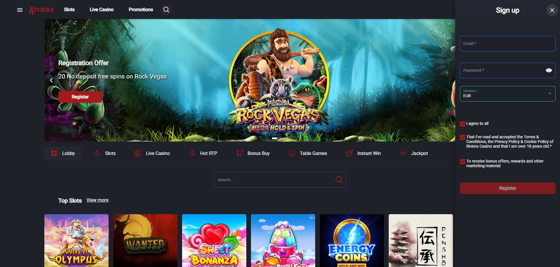 Sign Up at Riviera Casino