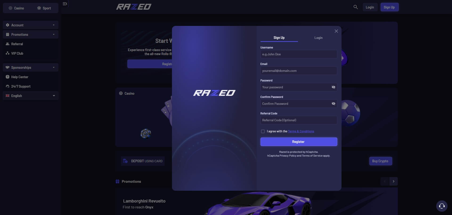 Razed Casino Sign Up