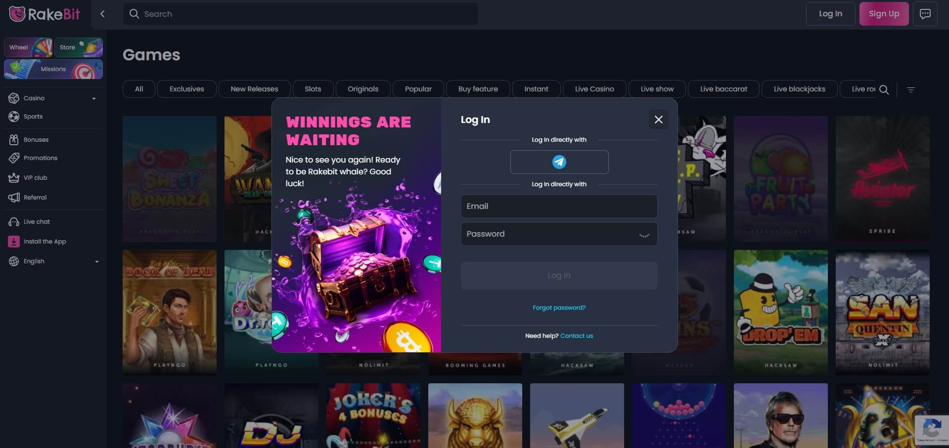 RakeBit Casino Sign Up