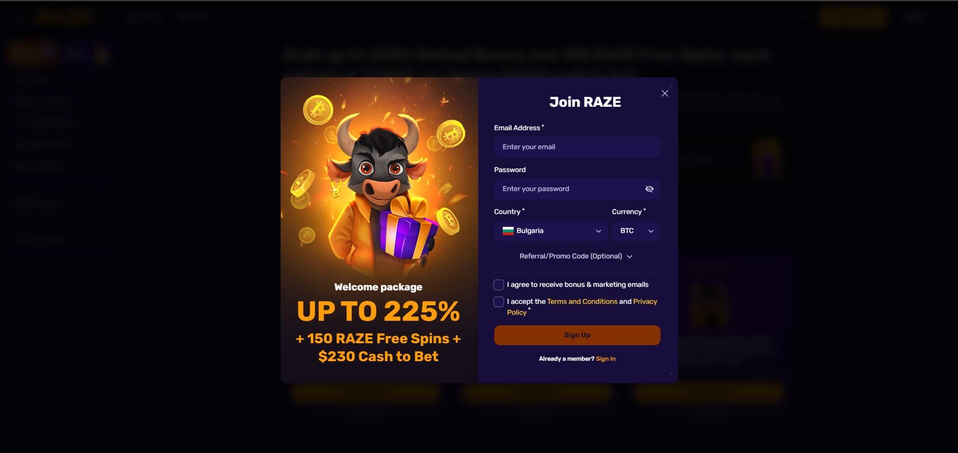 Raze Casino Sign Up