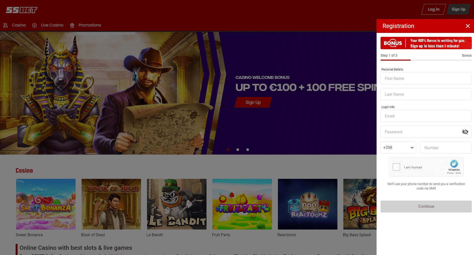 55Bet Casino Sign Up