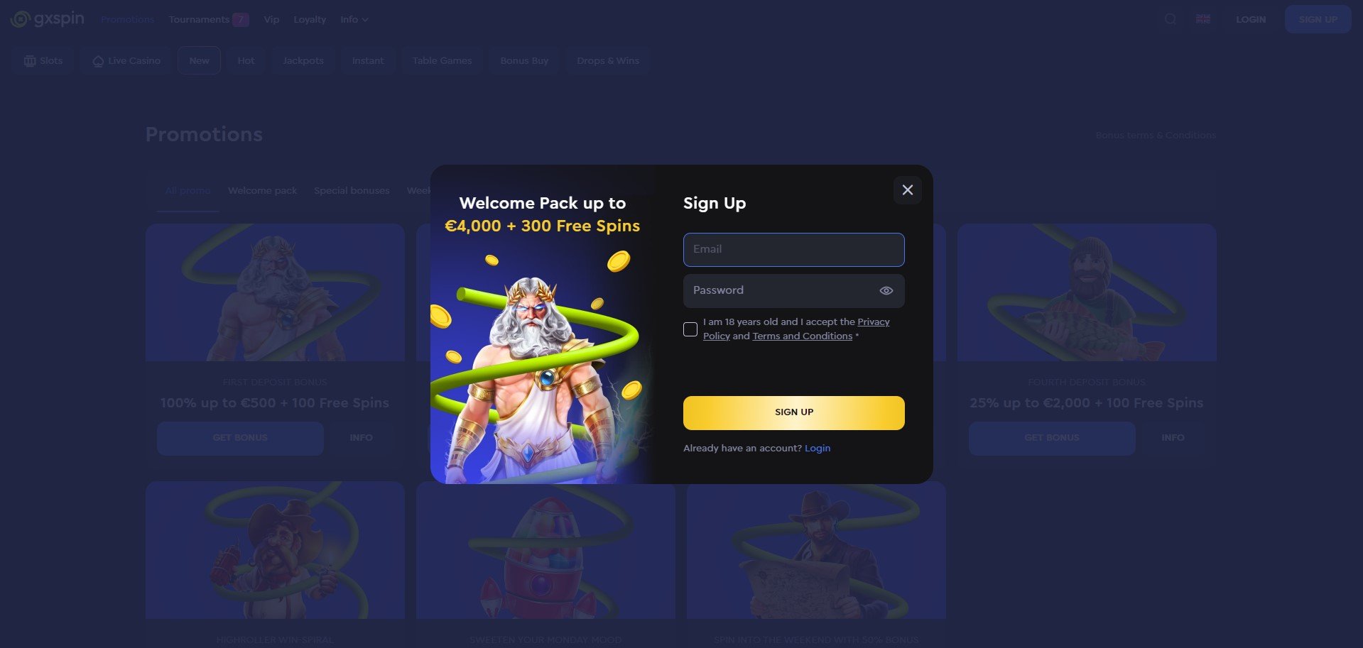 GxSpin Casino Sign Up