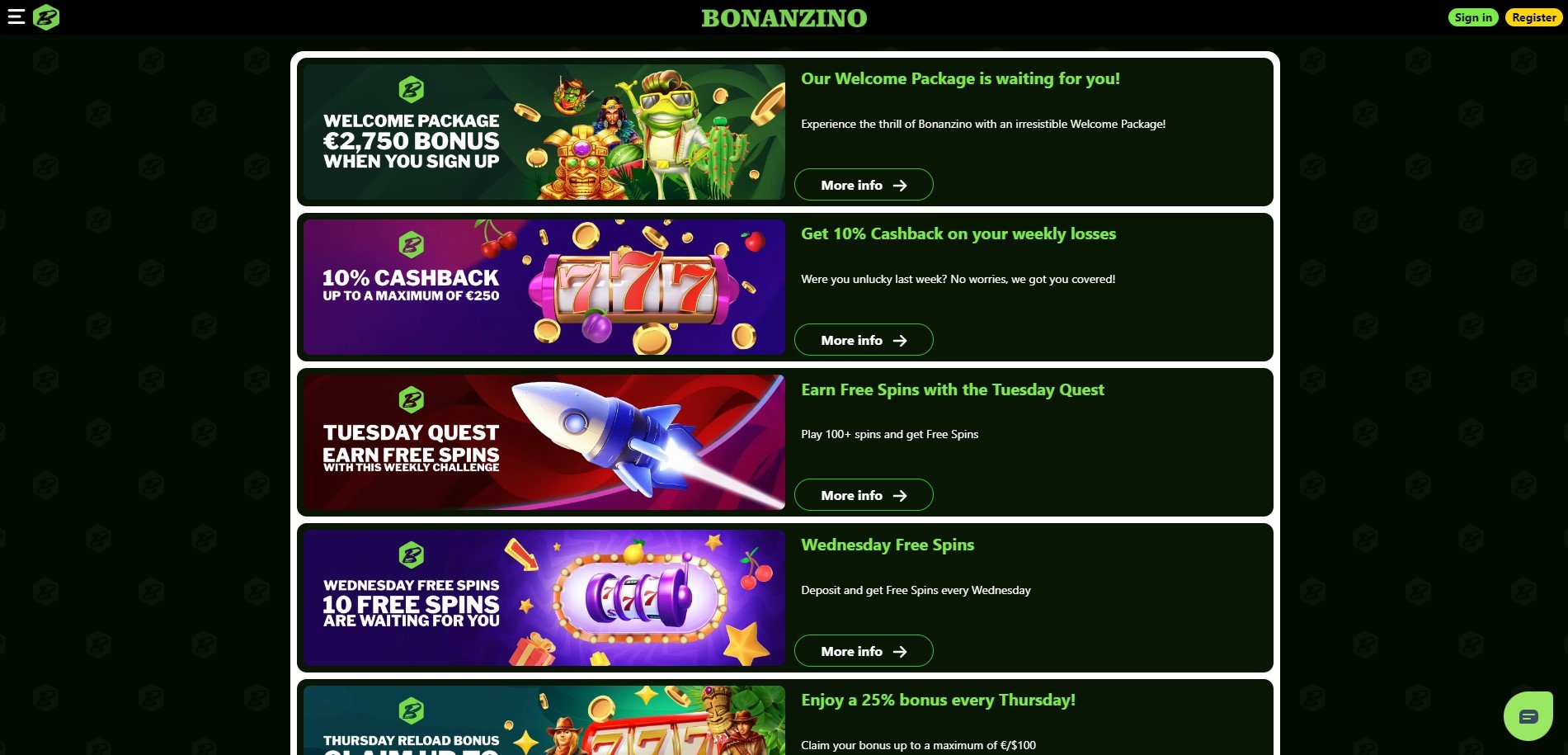 Bonanzino Casino Promotions
