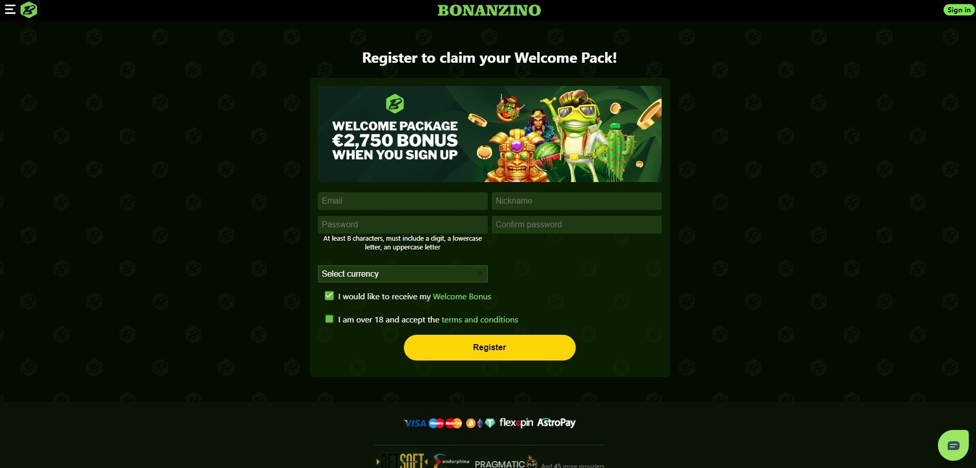Bonanzino Casino Sign Up