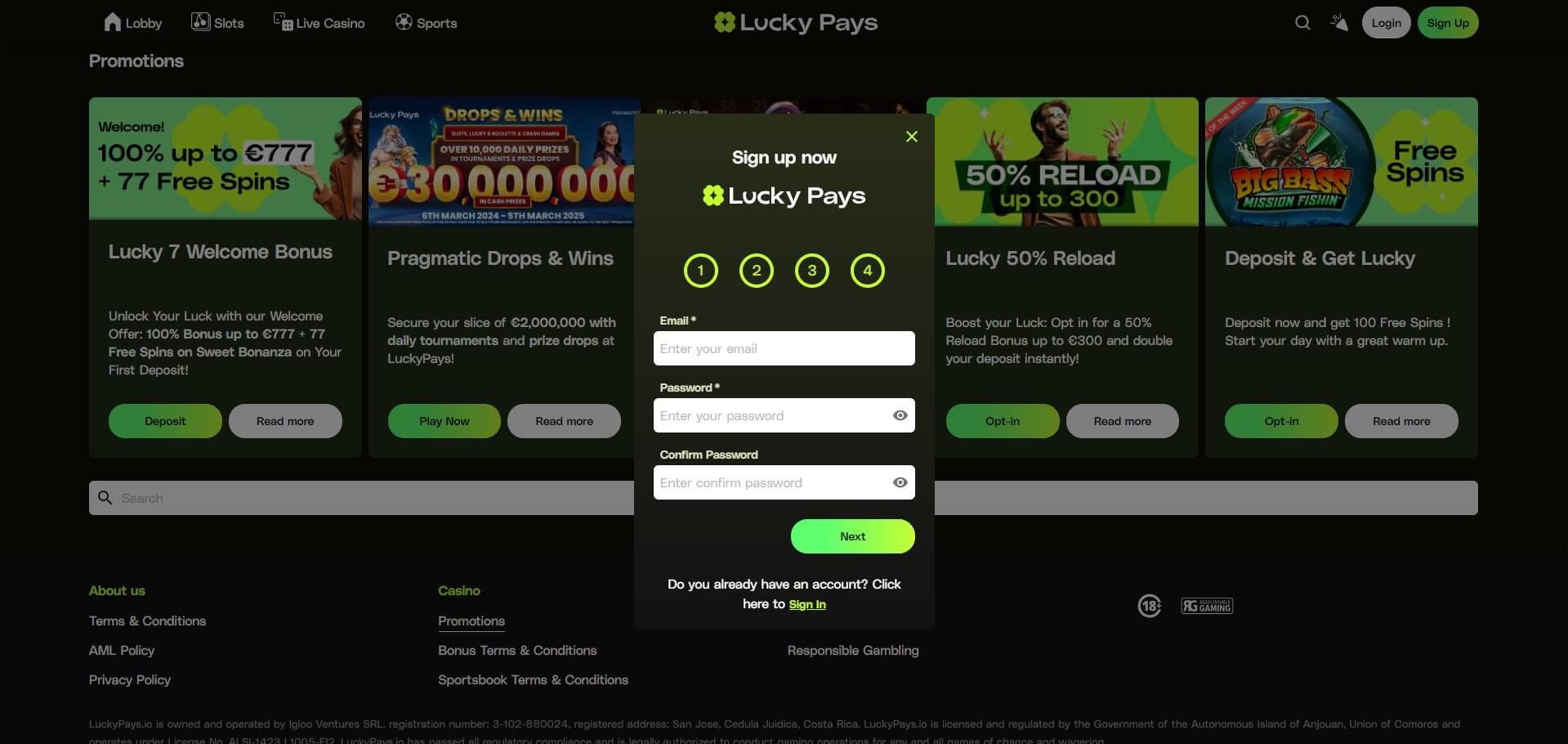 LuckyPays Casino Sign Up