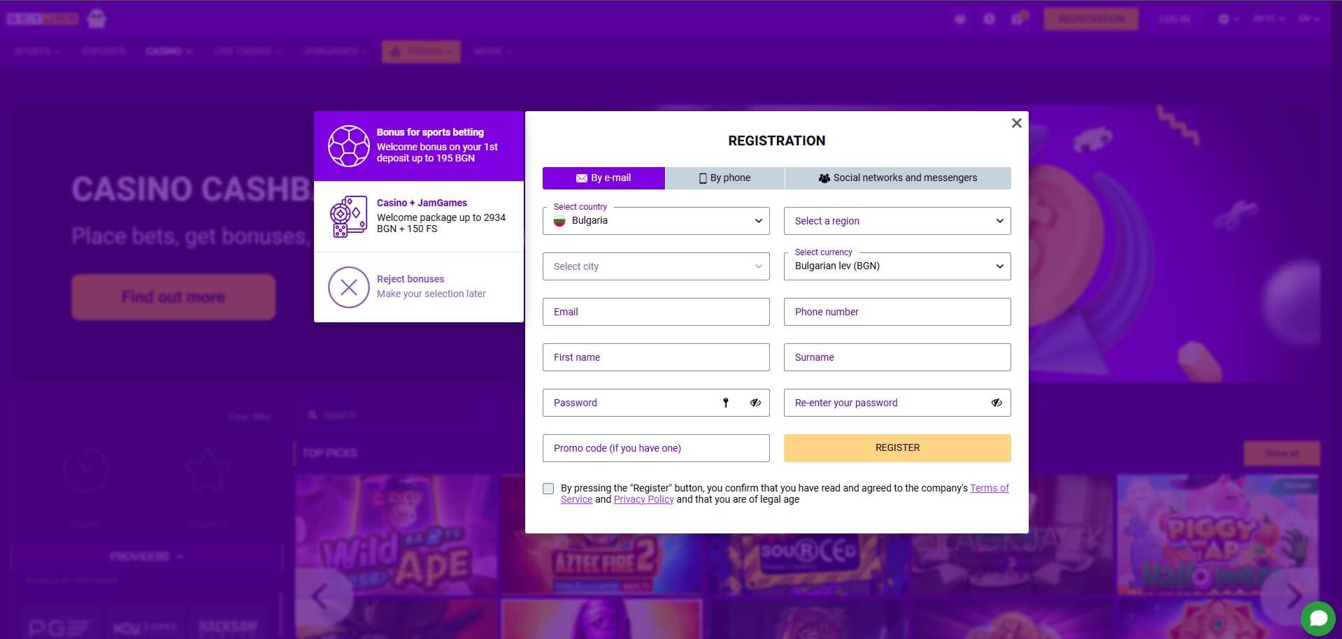 BetJam Casino Sign Up