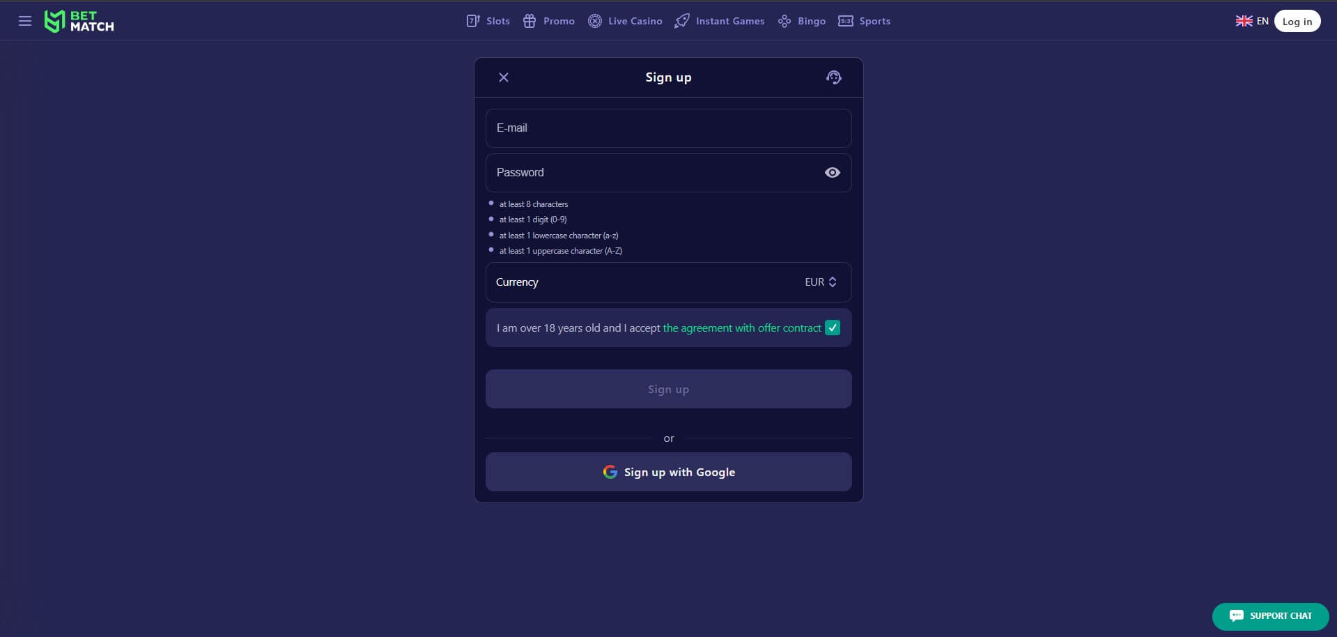 BetMatch Casino Sign Up