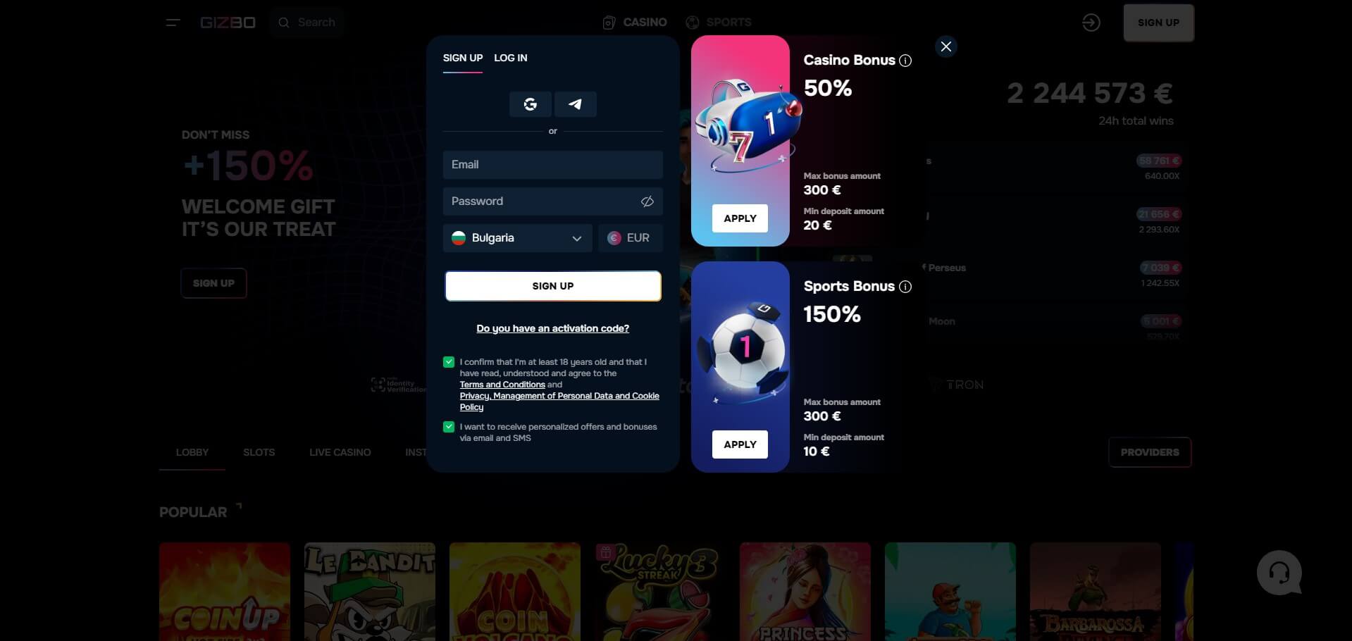 Gizbo Casino Sign Up