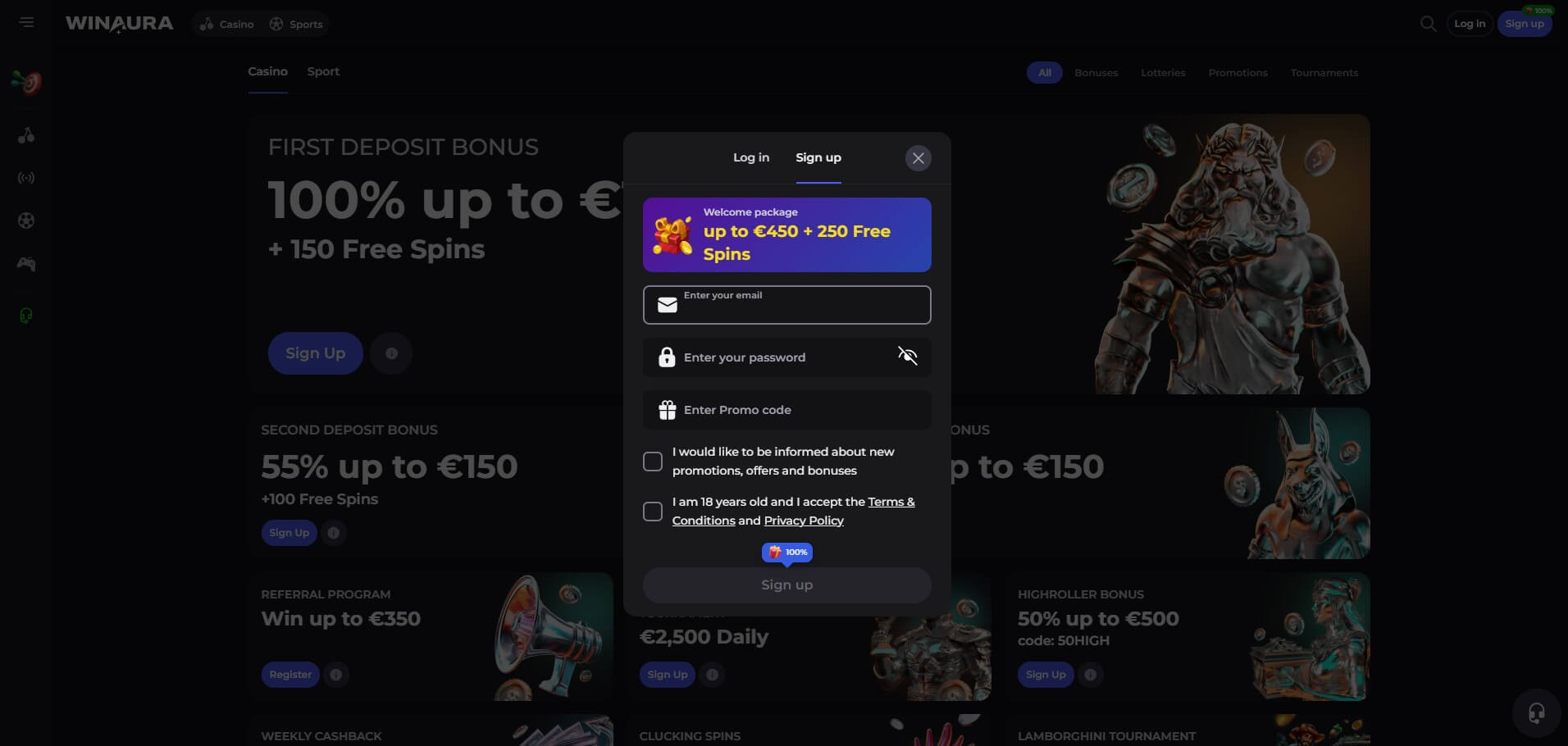 WinAura Casino Sign Up