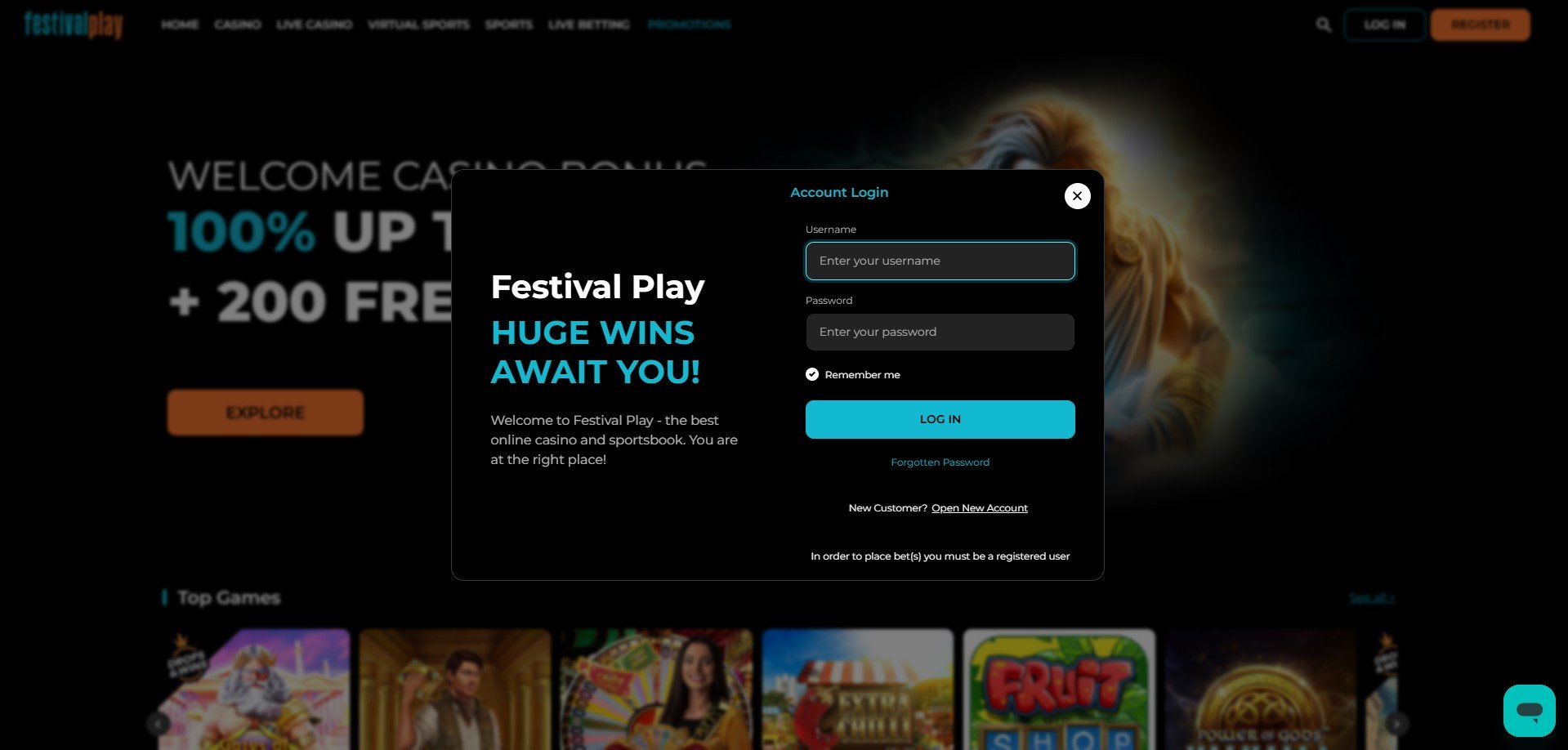 FestivalPlay Casino Log In