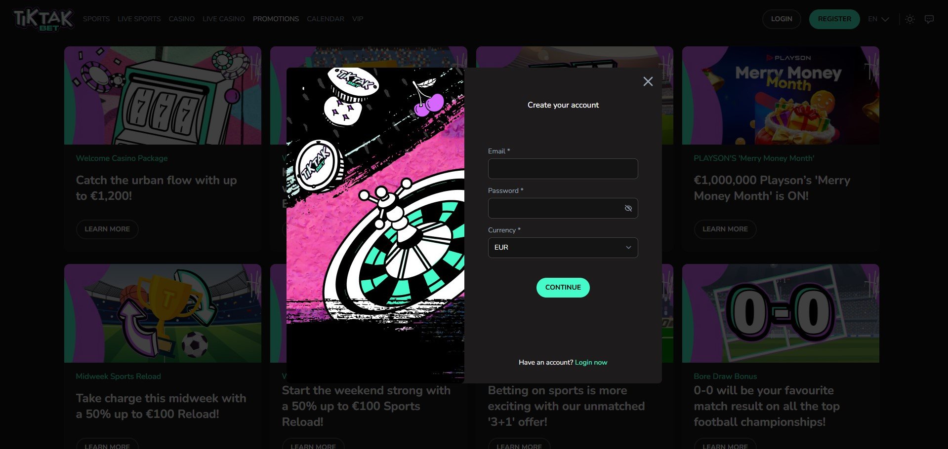 TikTakBet Casino Sign Up