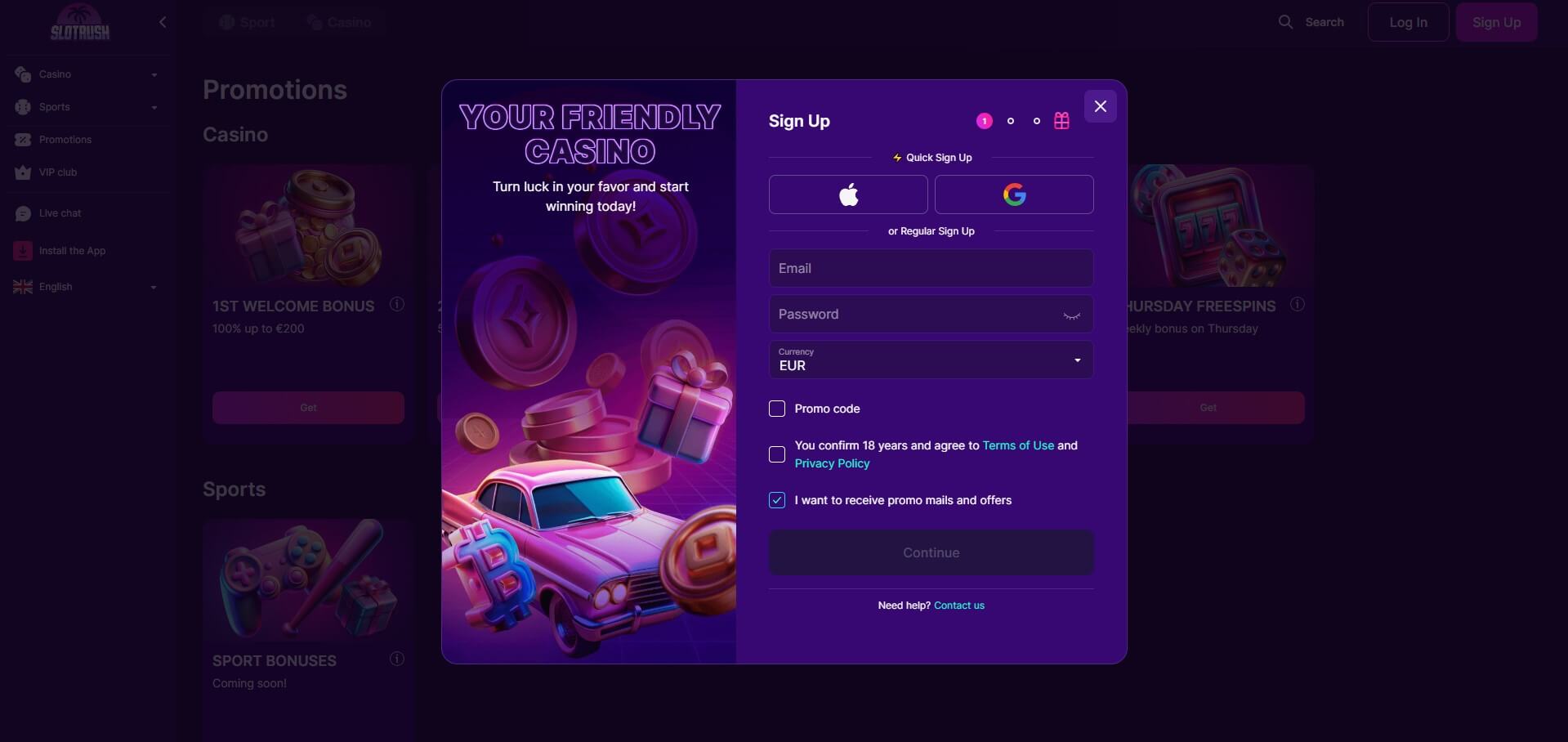 SlotRush Casino Sign Up