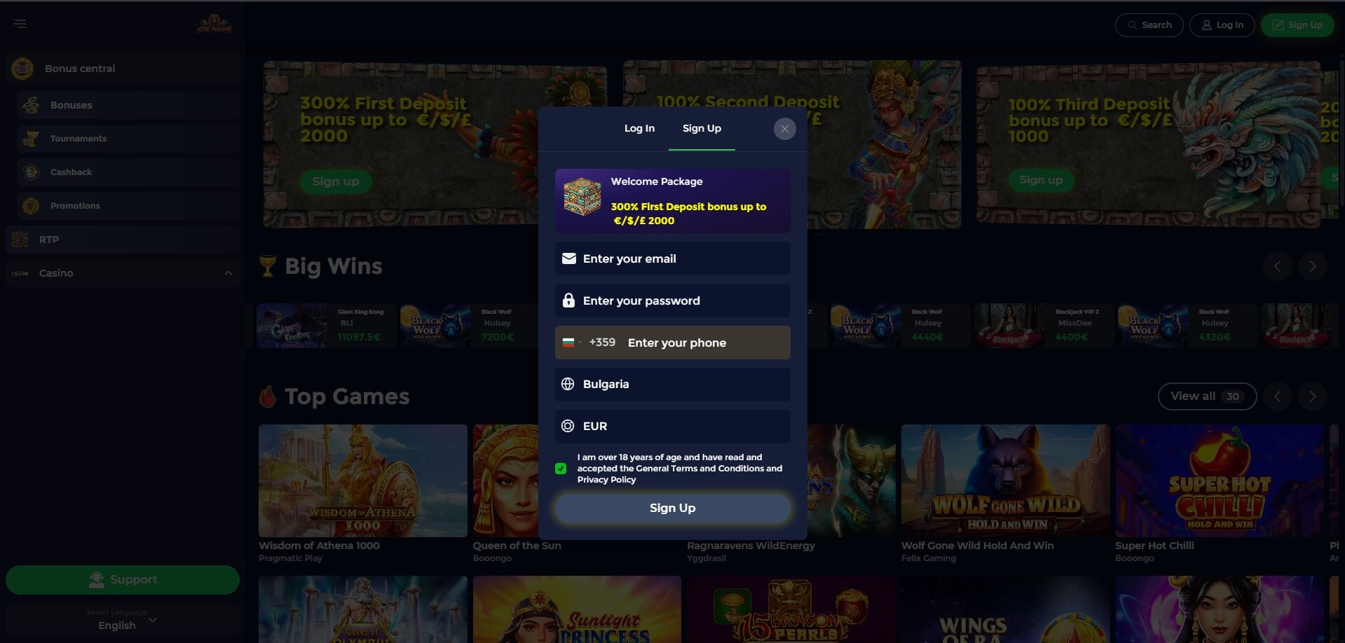 AztecParadise Casino Sign Up