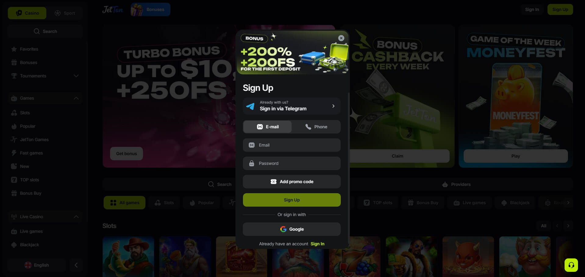 Jetton Casino Sign Up