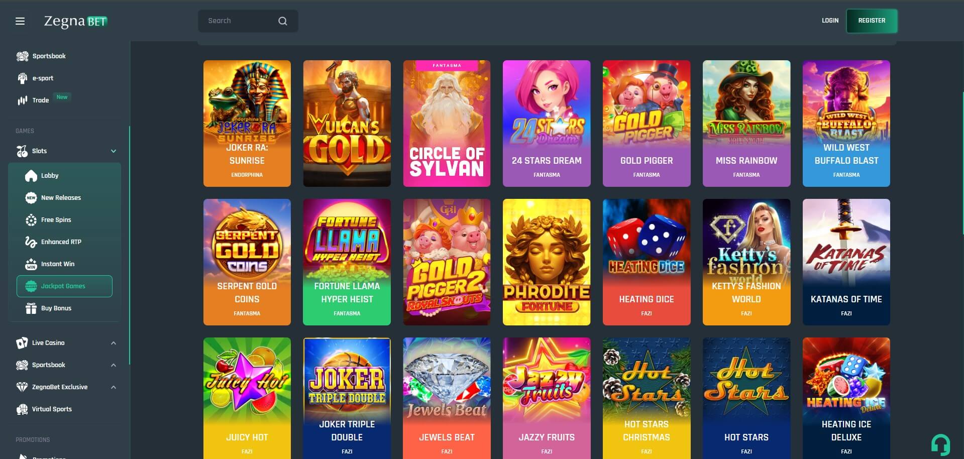 ZegnaBet Casino Games