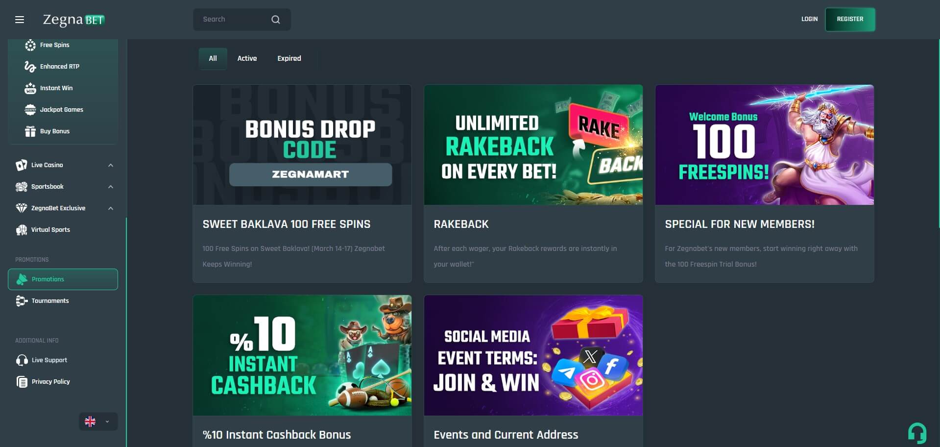 ZegnaBet Casino Promotions