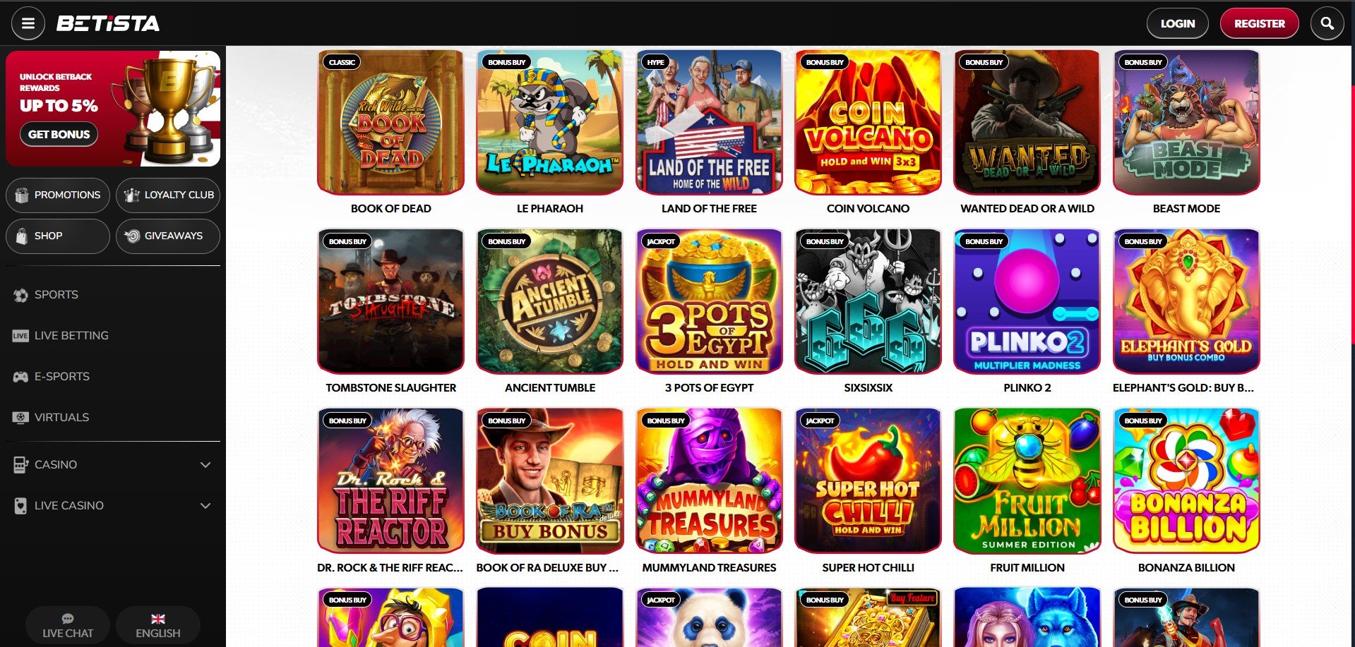 Betista Casino Games