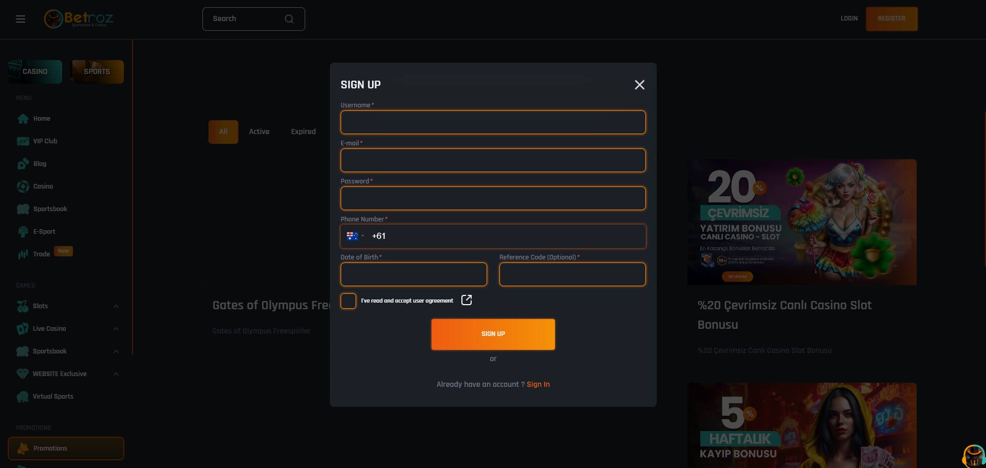 Betroz Casino Sign Up