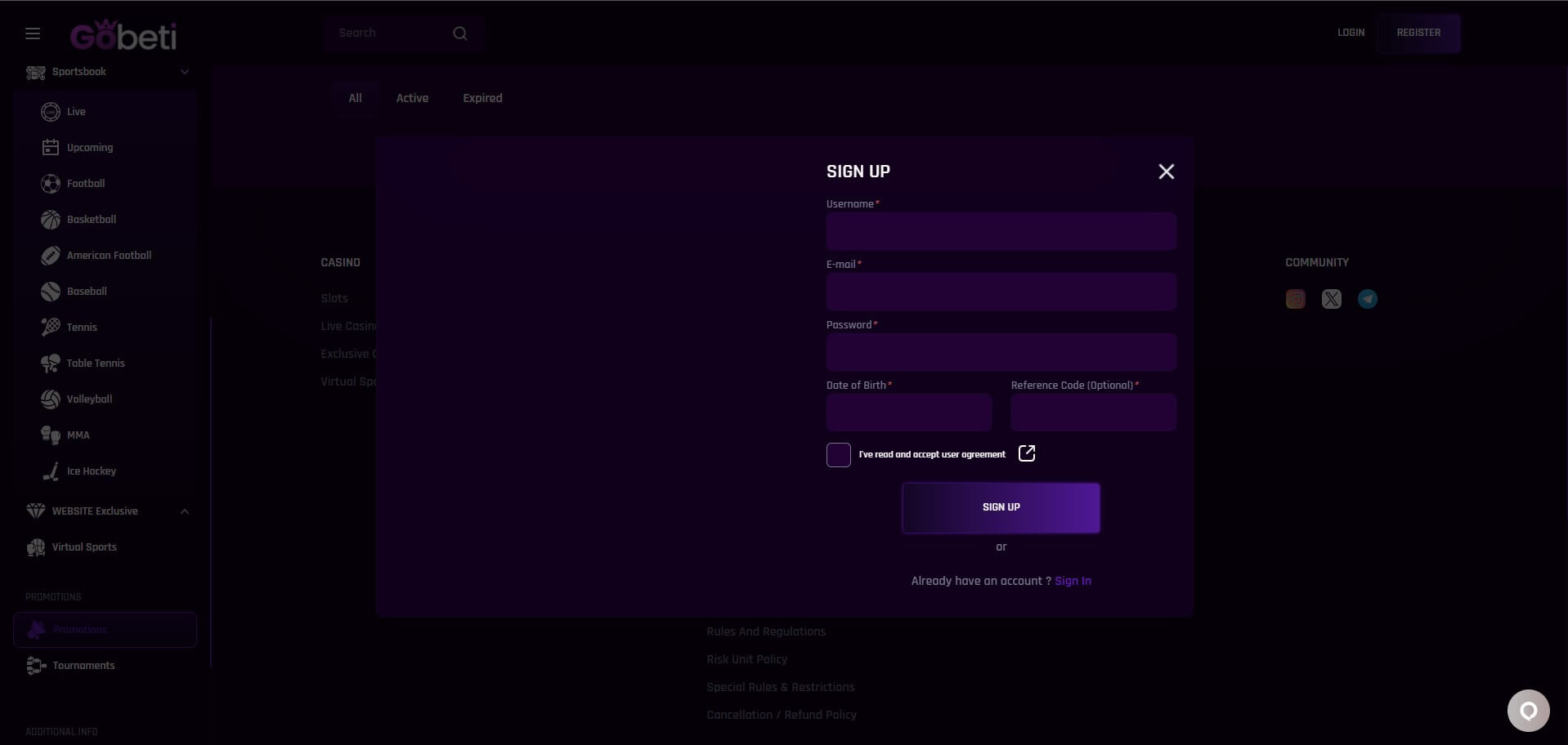 Gobeti Casino Sign Up