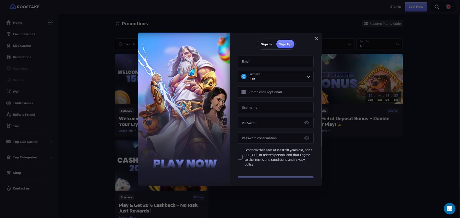 RooStake Casino Sign Up