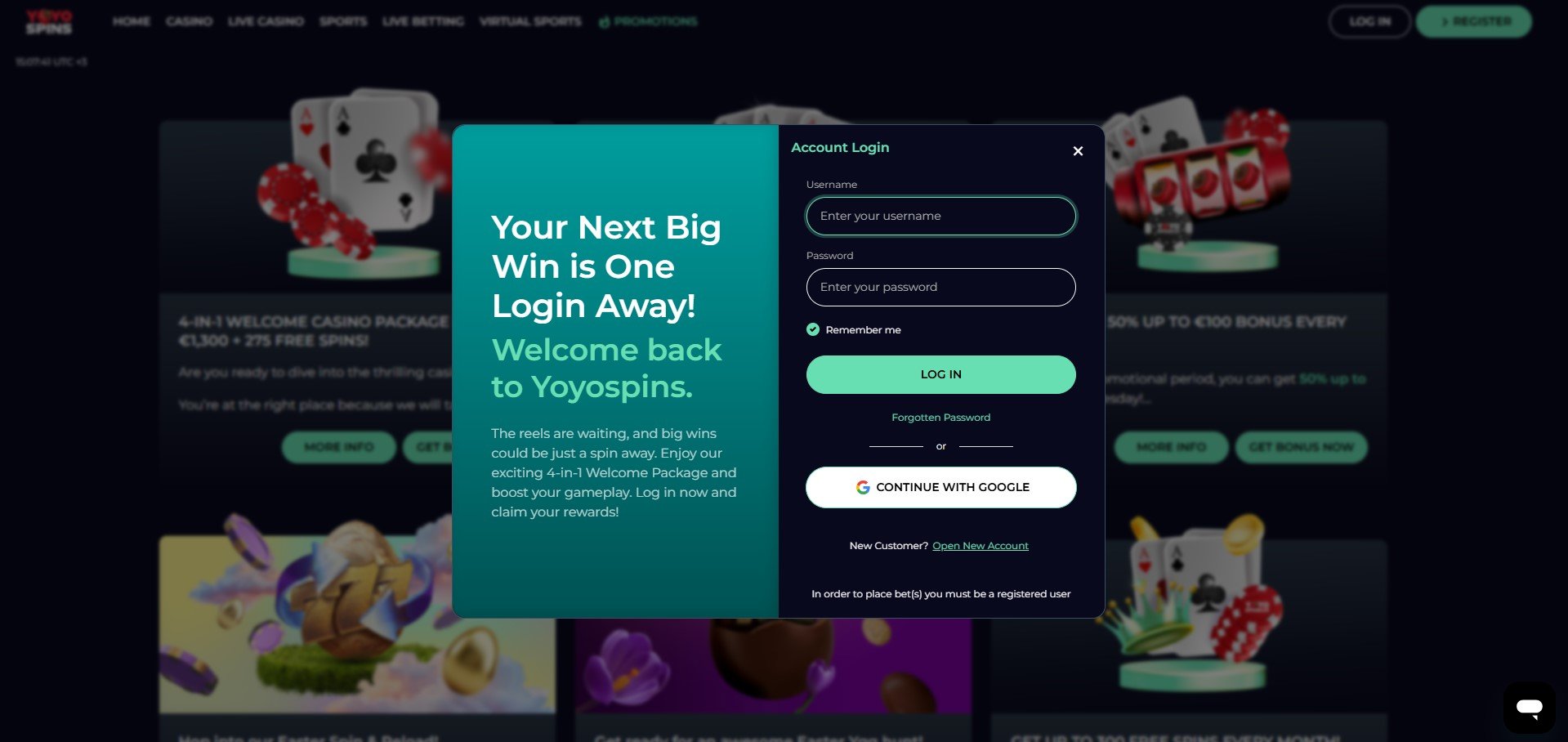 YoYoSpins Casino Log In