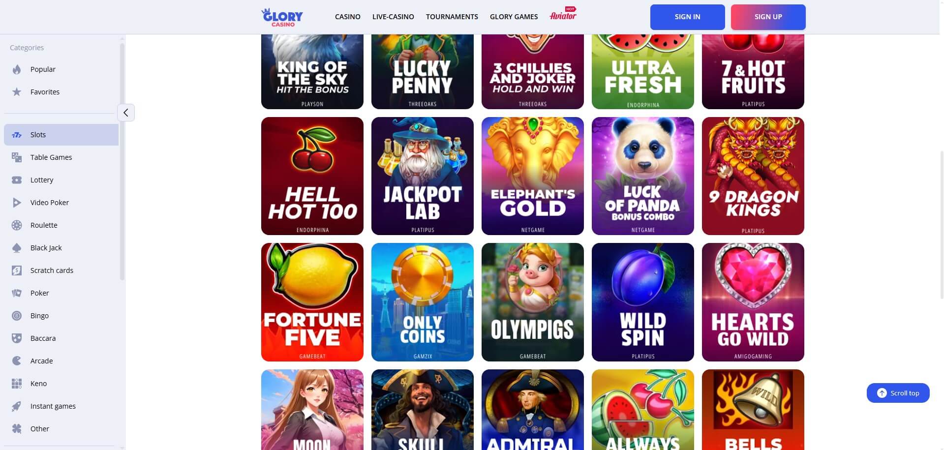 Glory Casino Games