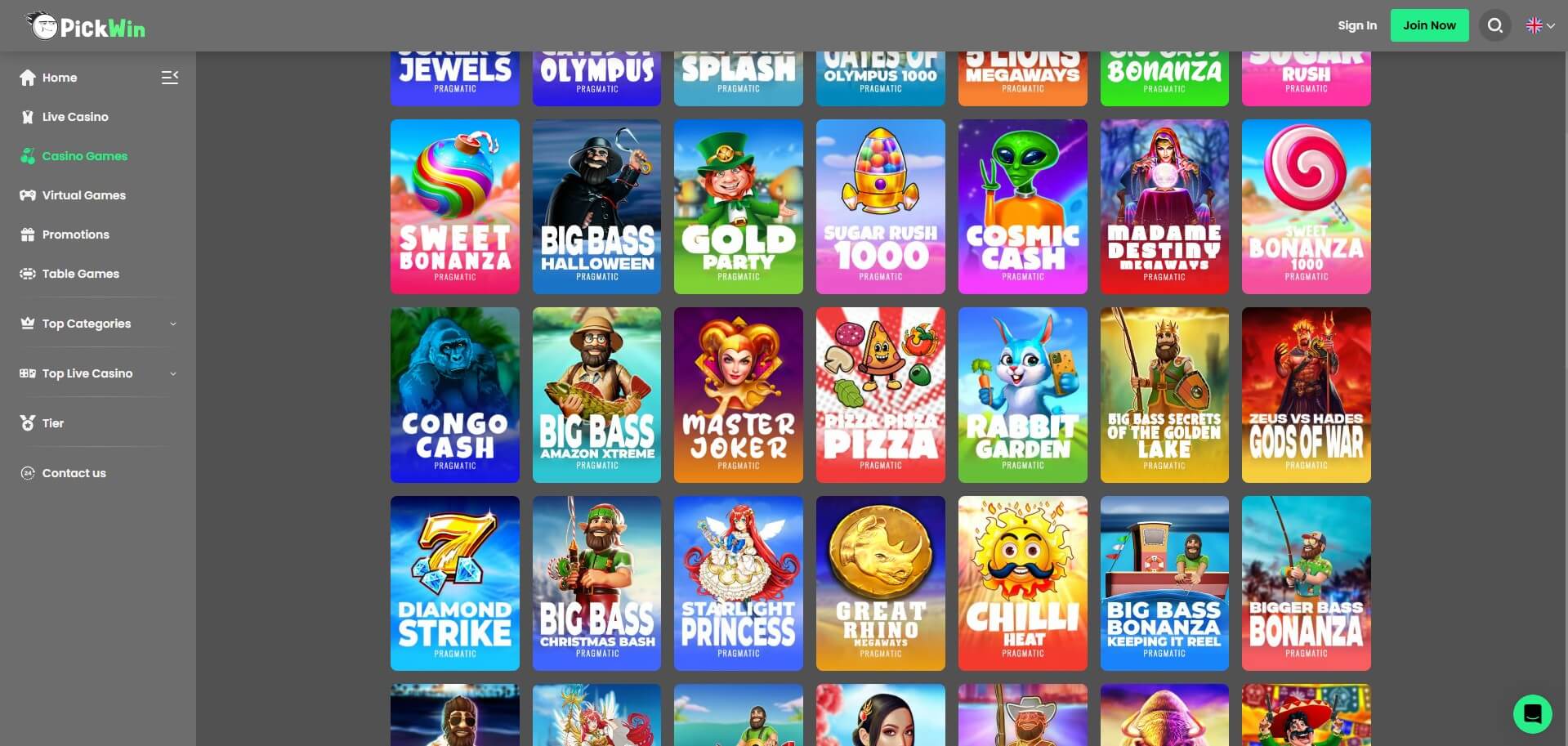 Pickwin Casino Games