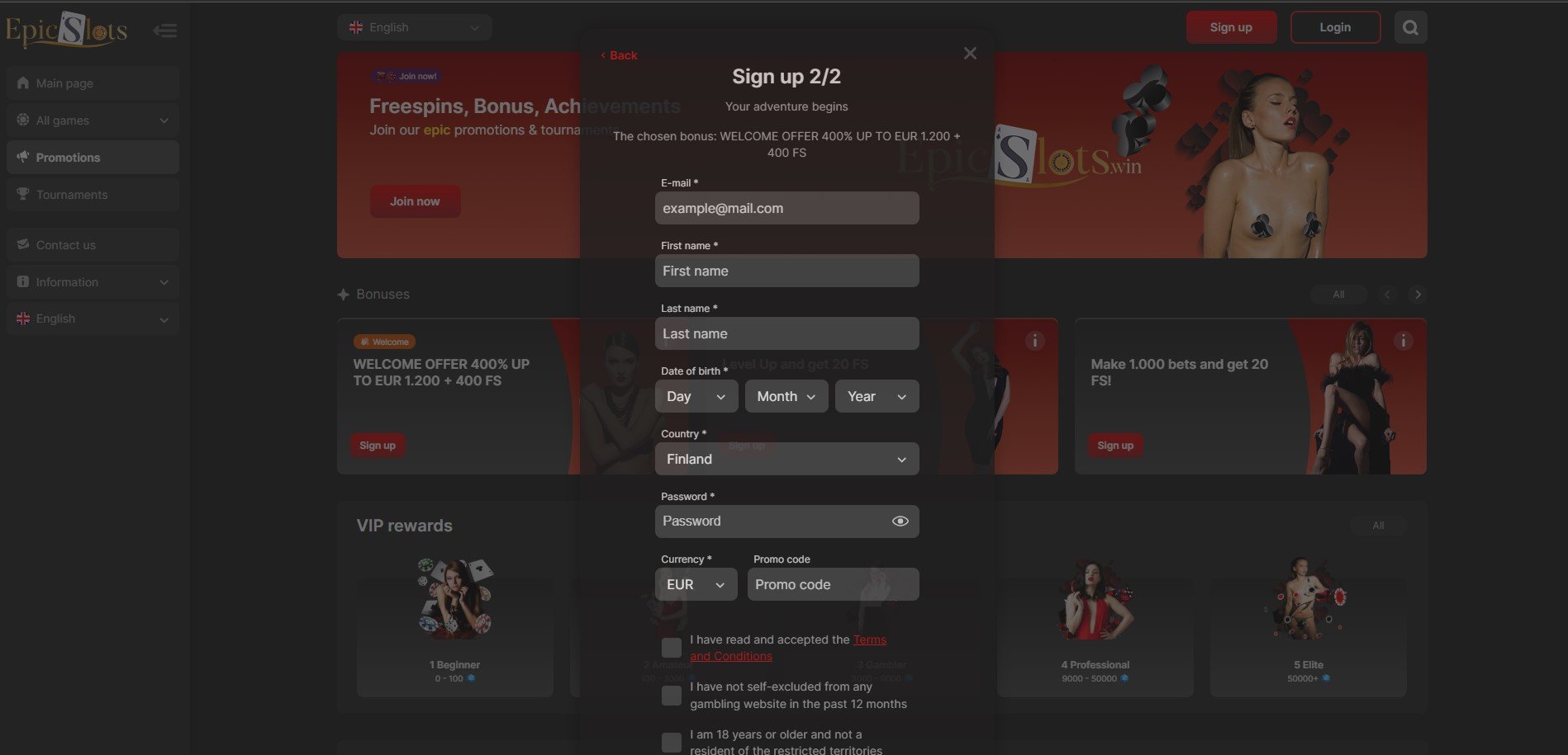 EpicSlots Casino Sign Up