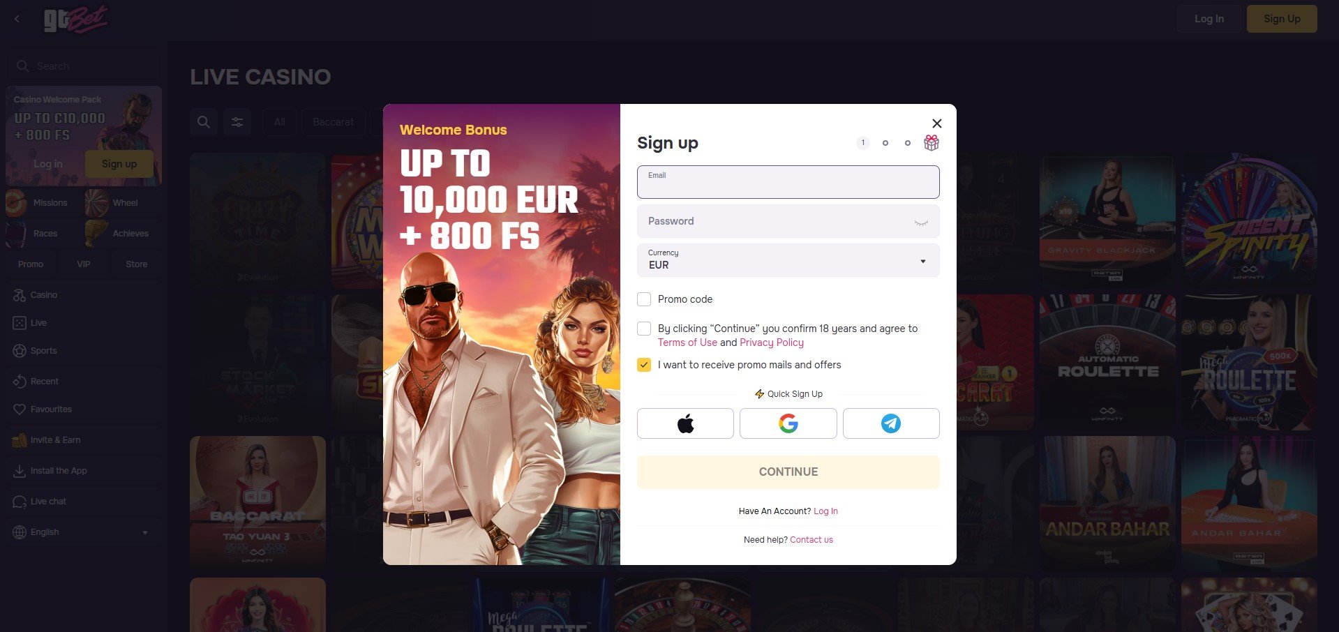 GT.bet Casino Sign Up