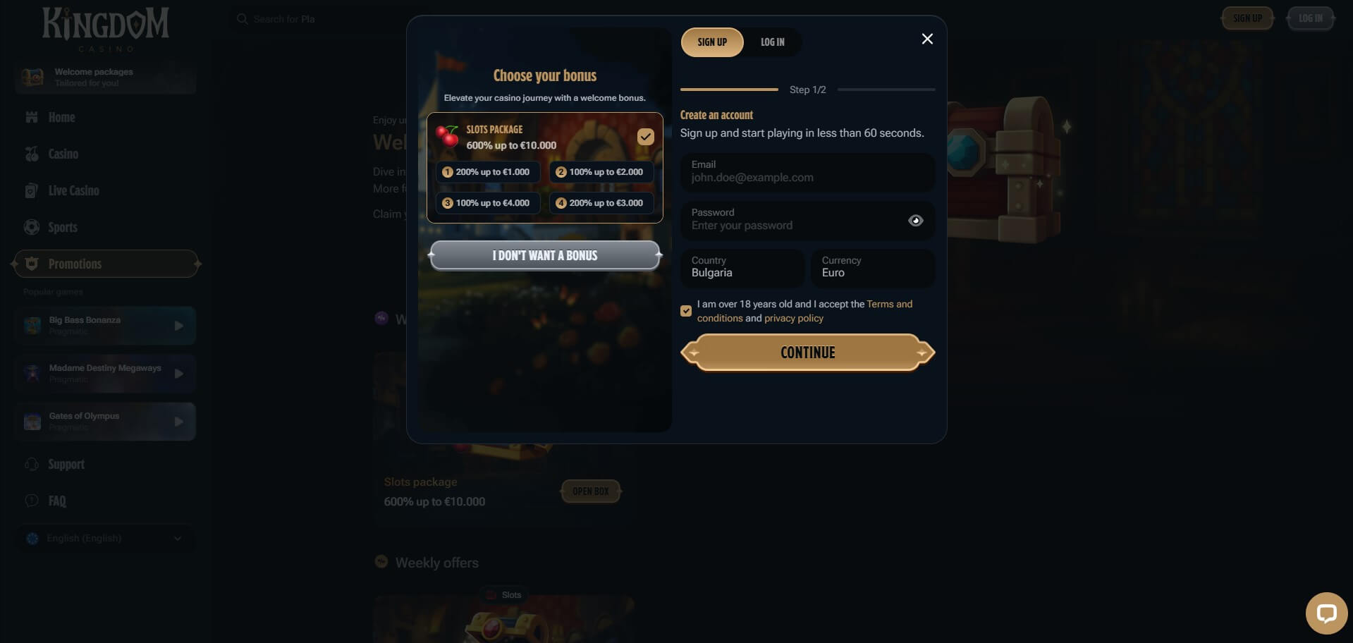 Kingdom Casino Sign Up