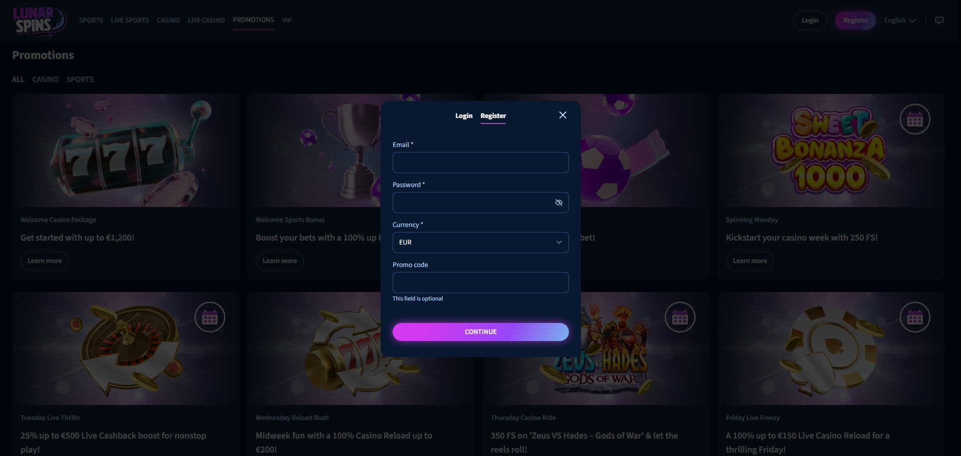 LunarSpins Casino Sign Up