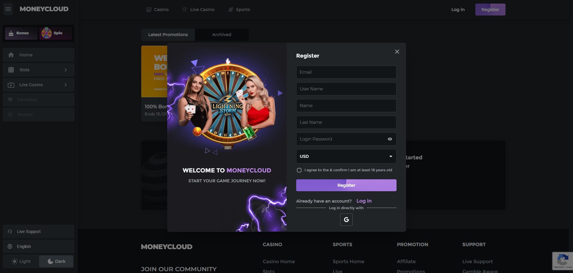 Money Cloud Casino Sign Up