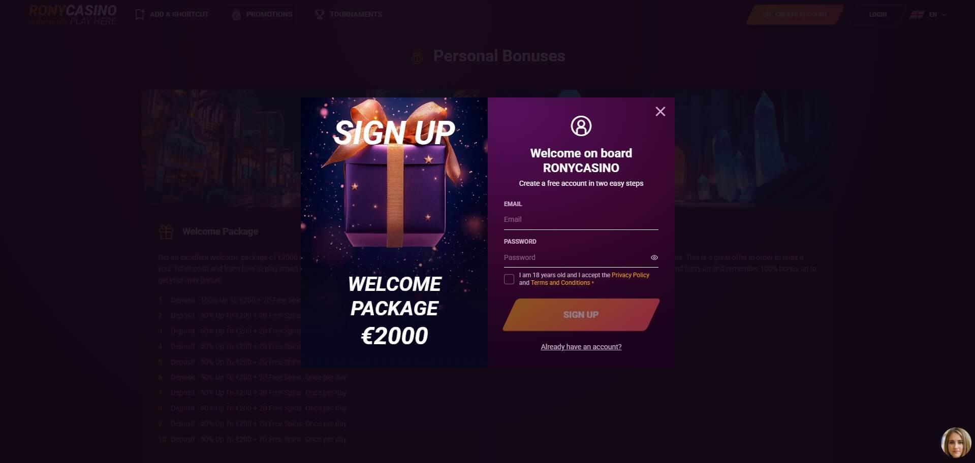 RonyCasino Sign Up