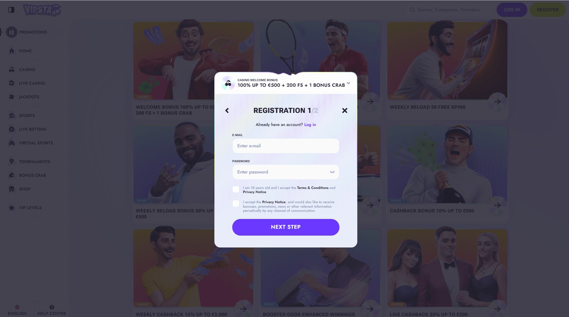 Vipsta Casino Sign Up