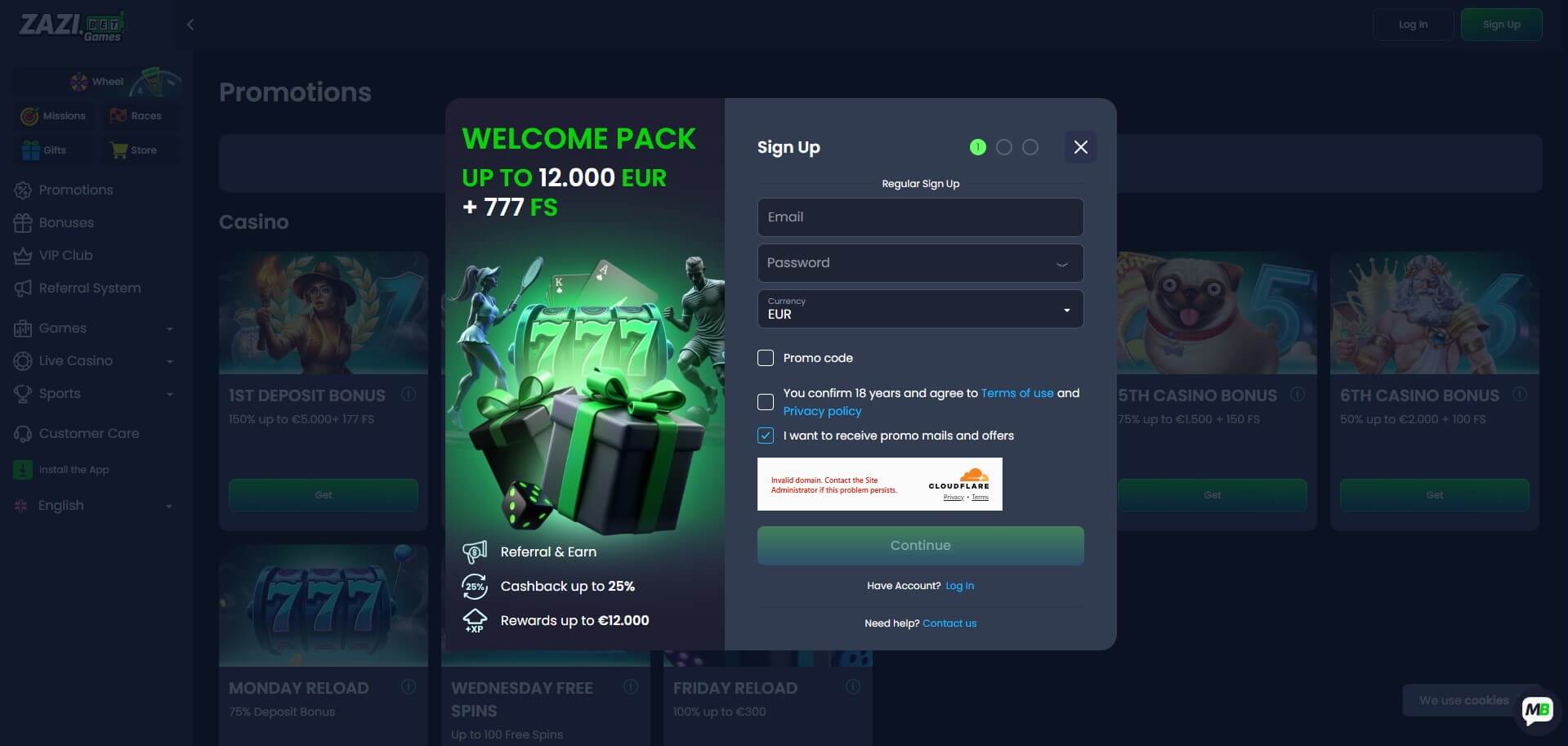 ZaziBet Casino Sign Up