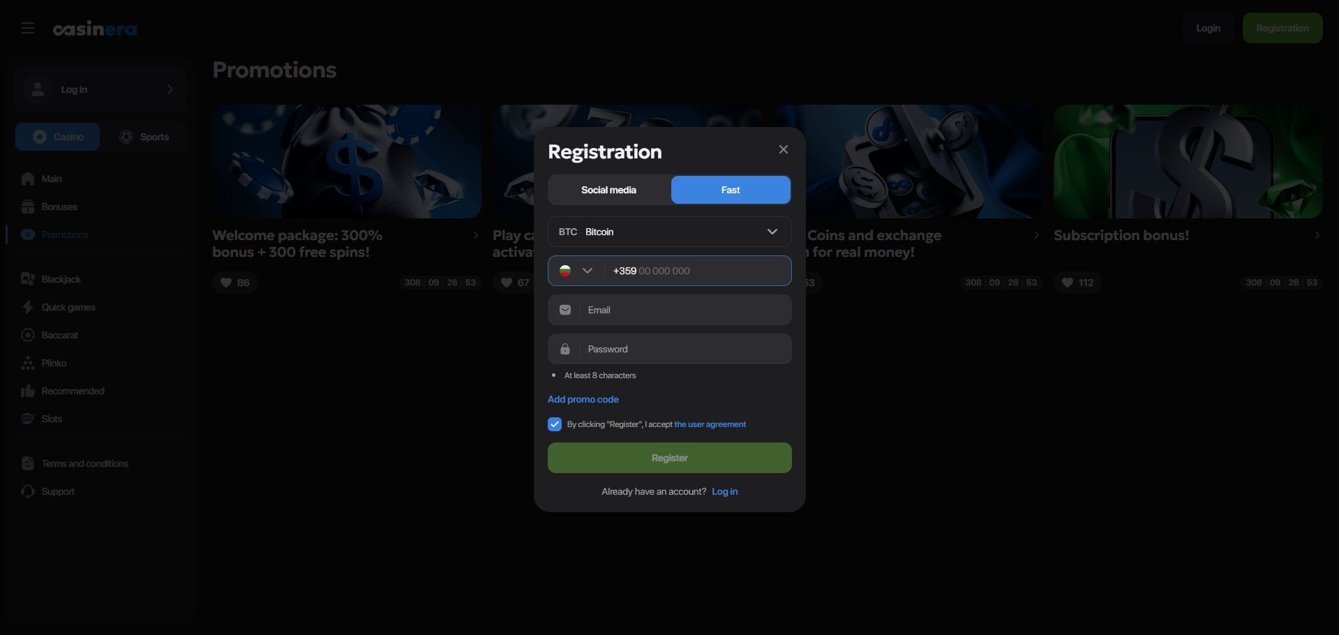Casinera Casino Sign Up