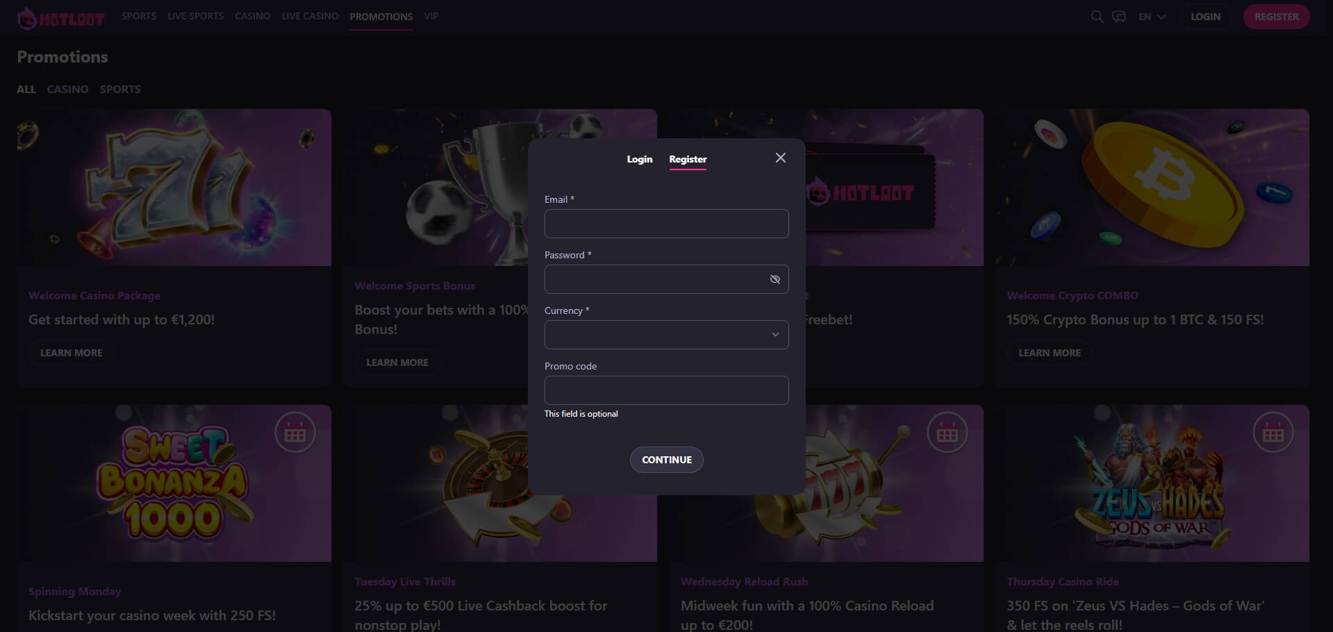 HotLoot Casino Sign Up